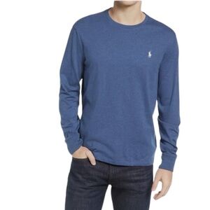 Polo Ralph Lauren Long Sleeve Crewneck Solid T-Shirt with Pony Blue Sz L